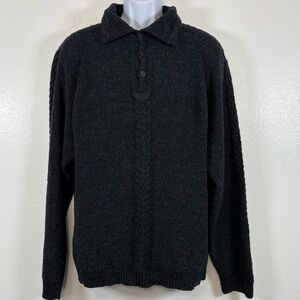 Robert Comstock Endurance Wool Alpaca Blend SzM Gray Textured Knit Pullover Cozy